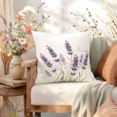 1pc Watercolor Floral Print Throw Pillow Cover, Soft Peach Velvet Fabric, 45*45CM Single-Sided Printing, Suitable For Living Room, Bedroom, Sofa, Home Decor, Holiday Gift (No Pillow Insert)