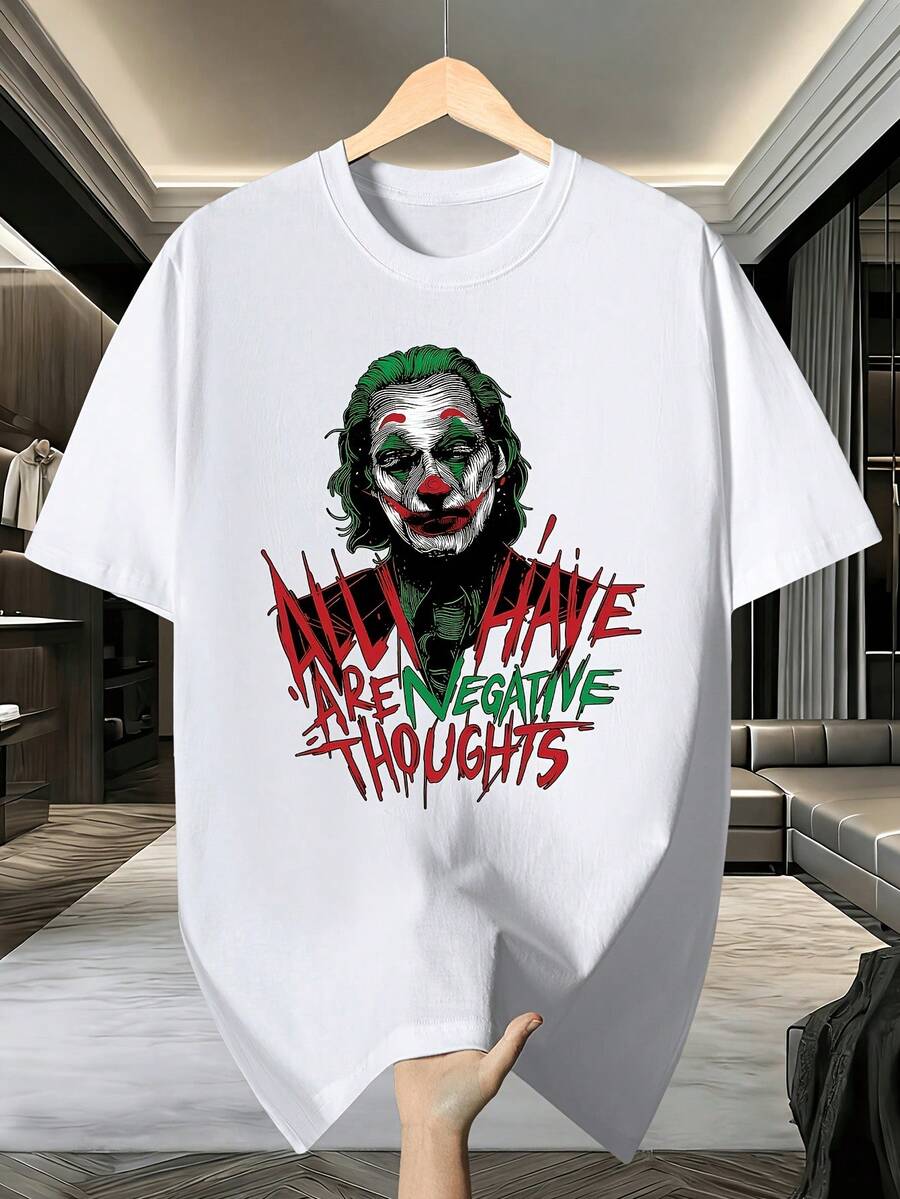Warner Bros Estas camisetas de manga corta del Joker de presentan un diseño geométrico único. Disponibles en dos estilos, la camiseta de cuello redondo para hombre es ideal para el uso diario informal y actividades al aire libre, lo que la convierte en un regalo perfecto para la familia. - Blanco - Ver 1
