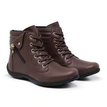 Bota Feminina Coturno Cano Curto Botinha Leve Resistente - Marrom - Visão 5