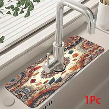 1pc Bohemian Pattern Printed Faucet Mat, Durable Polyester, Quick Drying, Easy To Clean, Suitable For Kitchen And Bathroom, Easy To Install, Daily Decor, Gift, Bathroom Mat, Durable Faucet Mat, Faucet Accessory - Multicolor - View 15
