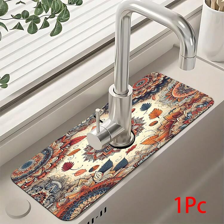 1 tấm lót vòi nước in họa tiết Bohemian, chất liệu polyester bền, nhanh khô, dễ vệ sinh, phù hợp cho nhà bếp và phòng tắm, dễ lắp đặt, trang trí hàng ngày, quà tặng, thảm phòng tắm, thảm lót vòi nước bền, phụ kiện vòi nước - Nhiều màu - Xem 15