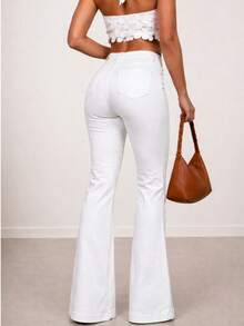 White Flare Pants, Bell-Bottom Style, High-Waisted, With Lycra, Butt-Lifting, Comfortable, Versatile, Casual, Elegant, Country Style. - White - View 4