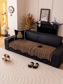 1 chiếc vỏ gối sofa vải jacquard chenille kẻ sọc bất đối xứng, kiểu dáng cổ điển, dùng được cả 4 mùa, chống trượt, chống bụi, chống nhăn, bền, chống trầy xước do mèo, bảo vệ sofa của bạn, phù hợp với sofa 1-4 chỗ và sofa hình chữ L. - Cà phê nâu - Xem 2