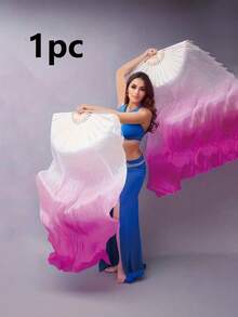 1pc Ombre Color Long Faux Silk Belly Dance Fan, Dance Performance Prop, Gradient Color, Silk Fan Suitable For Dance Practice And Performance, Lightweight And Easy To Use, Suitable For Adult Fitness/Dance Troupe - Multicolor - View 13