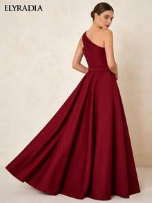 ELYRADIA Elegant Women's Red Pleated A-Line Long Formal Dress, Suitable For Weddings Or Galas - Red - View 7