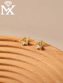 1 Đôi bông tai bạc 925 cao cấp, tối giản, đính đá Cubic Zirconia hình học, thích hợp cho nữ giới đeo hàng ngày khi đi làm và hẹn hò. - bông tai - Xem 3