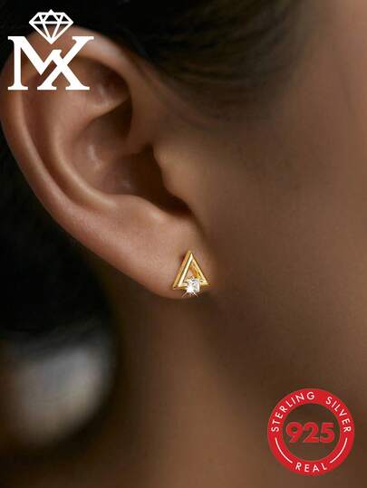 SYMFNY 一对925纯银简约优雅几何立方氧化锆耳钉，适合女性日常通勤和约会佩戴