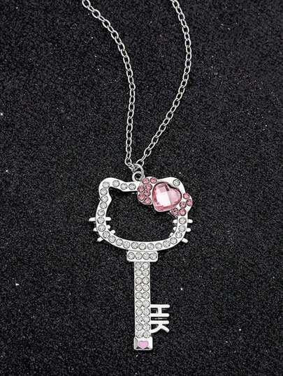  1pc Sanrio Cute KT Cat Necklace, Cartoon Anime Adorable Kitty Cat Pendant Necklace, Jewelry Gift For Women