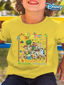 Toy Story Autism Awareness And Beyond Toy Summer Tops,Disney Print Graphic Tee, Perfect For Cool Boys. Teen Boy Gift,Comfortable And Breathable Children's Short-Sleeved T-Shirt. 180g Pure Cotton Children's Clothes,Suitable For Both Boys And Girls.Suitable For Daily Wear, Vacations, Outdoor Activities, And As A Children's Gift. - Màu vàng - Xem 2
