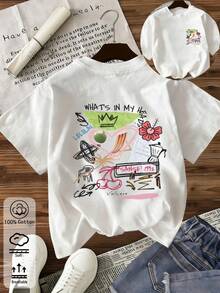 Einteiliges, übergroßes Damen-T-Shirt aus Baumwolle mit Graffiti-Print, sommerliche Streetwear-Edition, atmungsaktiv und lässig mit Rundhalsausschnitt. - Weiss - Übersicht 6