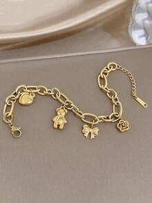 1 chiếc vòng tay dây mảnh hình gấu trái tim nơ dễ thương, mạ vàng 18K, làm bằng thép không gỉ, có thể điều chỉnh kích thước, dành cho nữ, phong cách bohemian mùa hè, trang sức đi biển, mùa nghỉ mát, quà tặng cho mẹ, thích hợp cho các buổi tiệc tùng, hẹn hò, đám cưới, lễ tình nhân, kỷ niệm, lễ hội âm nhạc, Giáng sinh, ngày lễ Phục sinh. - Nhiều màu - Xem 8