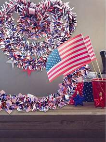4 Packs, Total 26.4ft Red White Blue Patriotic Metallic Sequin Fringe Trim With American Flag, Suitable For July 4th Independence Day, Veterans Day, Memorial Day, Labor Day, Patriotic Themed Party, BBQ, Parade Decor, Wreath Making, Gift Wrapping, Classroom Crafts And Holiday Table Decor - Independence Day Elements - View 3