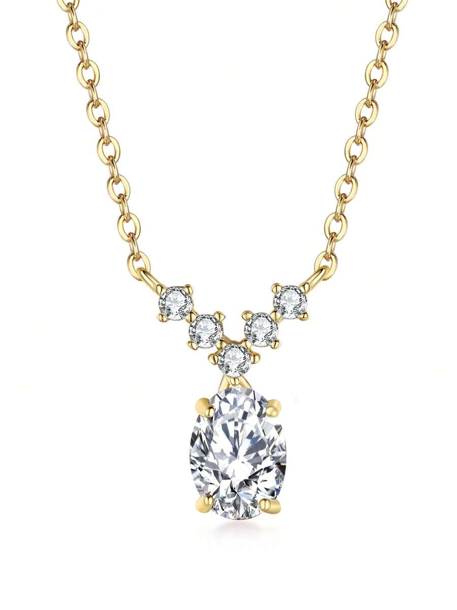 Collar con colgante en forma de V de plata de ley 925, joyería versátil para mujeres, regalo para novia, esposa, madre en cumpleaños, aniversario - Multicolor - Ver 1