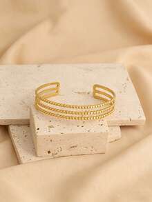 1pc Stainless Steel Women's Fashion Bracelet, Extremely Minimalist Geometric Design, Suitable For Daily Wear, Great Gift For Women - Yellow Gold - View 7