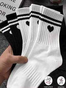 20/10/5/1雙兒童中筒襪，兒童運動襪，透氣彈性襪，適合日常穿著與青少年，男女童皆適用，柔軟舒適，適合校園季節與運動，愛心圖案設計，適合1-16歲兒童，適合派對穿著 - 彩色 - 查看 9