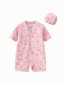 mini bala Baby Girls Swimwear Set 2026 Summer One Piece Swimsuit With Swim Cap Cute Princess Style UV Protection Beach Swimming Outfit Vacation Pool - Red Hue - View 1