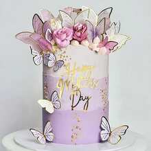 1pc/3pcs/6pcs Acrylic Flower & Butterfly Mother's Day Cake Topper, Suitable For Mother's Day, Mom's Birthday Party DIY Cake & Dessert Decoration - Multicolor - View 3
