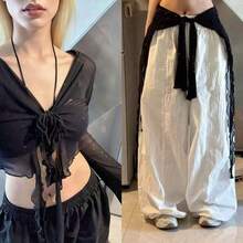 1pc Shiny Jazz Dance New Sexy Sequin Flowy Top, Belly Dance Chiffon Shawl Shoulder Sleeve Shawl, Hip Scarf, Waist Scarf, Skirt, Suitable For Stage Performance, Nightclub, Disco, Festival, Party, Banquet - Áo khoác ngoài màu đen (có thể dùng như thắt lưng) - Xem 6