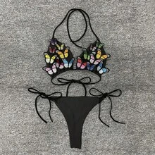 Ins Fashion Colorful 3D Butterfly Adjustable Strap Bikini For Hot Girls At The Pool And Beach - Black - View 8