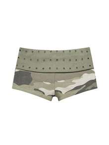 Women's Punk Eyelet Fold Over Waist Shorts, Y2K Camo Solid Summer Bottoms, Low Waist Bodycon Going Out Bottomss For Women Club Streetwear Party Outfits - ngụy trang - Xem 7