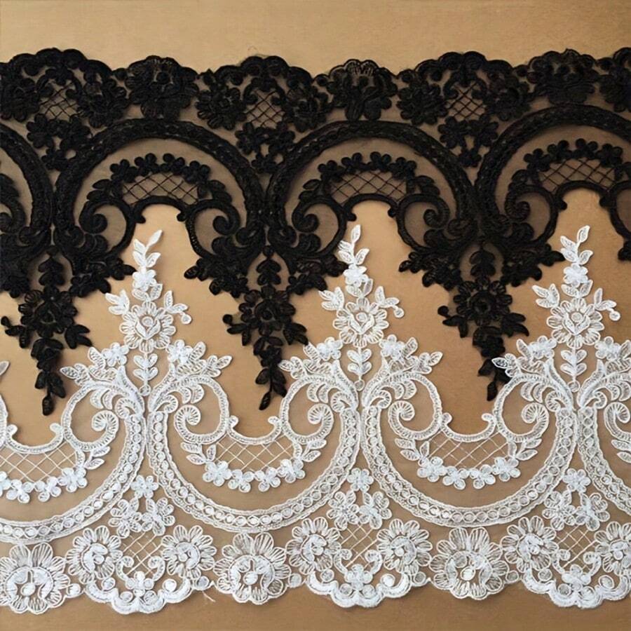 1/5碼經典蕾絲刺繡水晶裝飾，適用於婚紗、舞裙及家居紡織裝飾，適合服裝DIY、手工縫製與初學者縫製 - 多色 - 查看 1