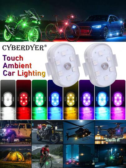 CyberDyer 无线车载LED灯，7色触控式仪表盘灯，无线LED车灯，可充电LED频闪灯，适用于摩托车、无人机、电动自行车、家庭使用