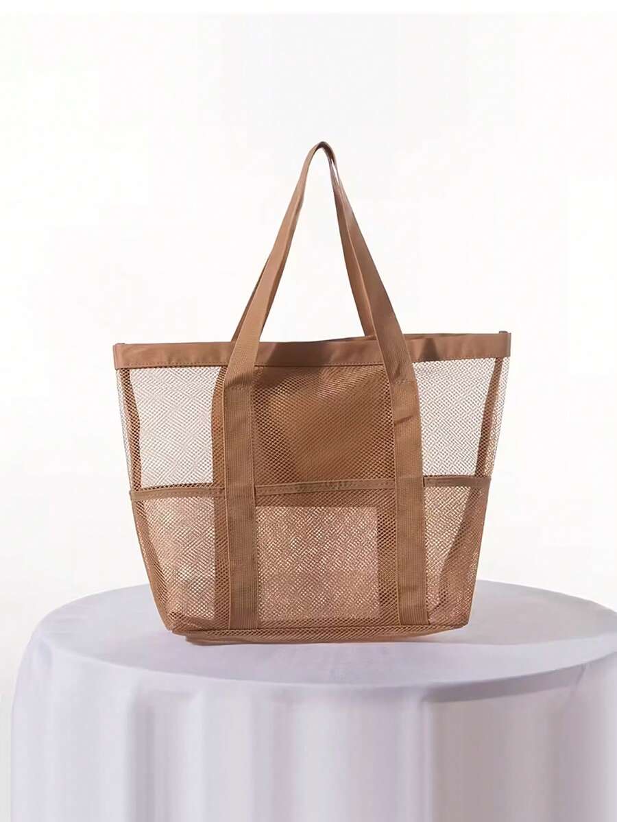 1pc Multi-Functional Beach Bag, Travel Holiday Handbag & Shoulder Bag, Mesh Drainage Swimming Bag, Large Capacity Storage Tote, Foldable Shopping Bag, Suitable For Both Men And Women - Multicolor - View 1