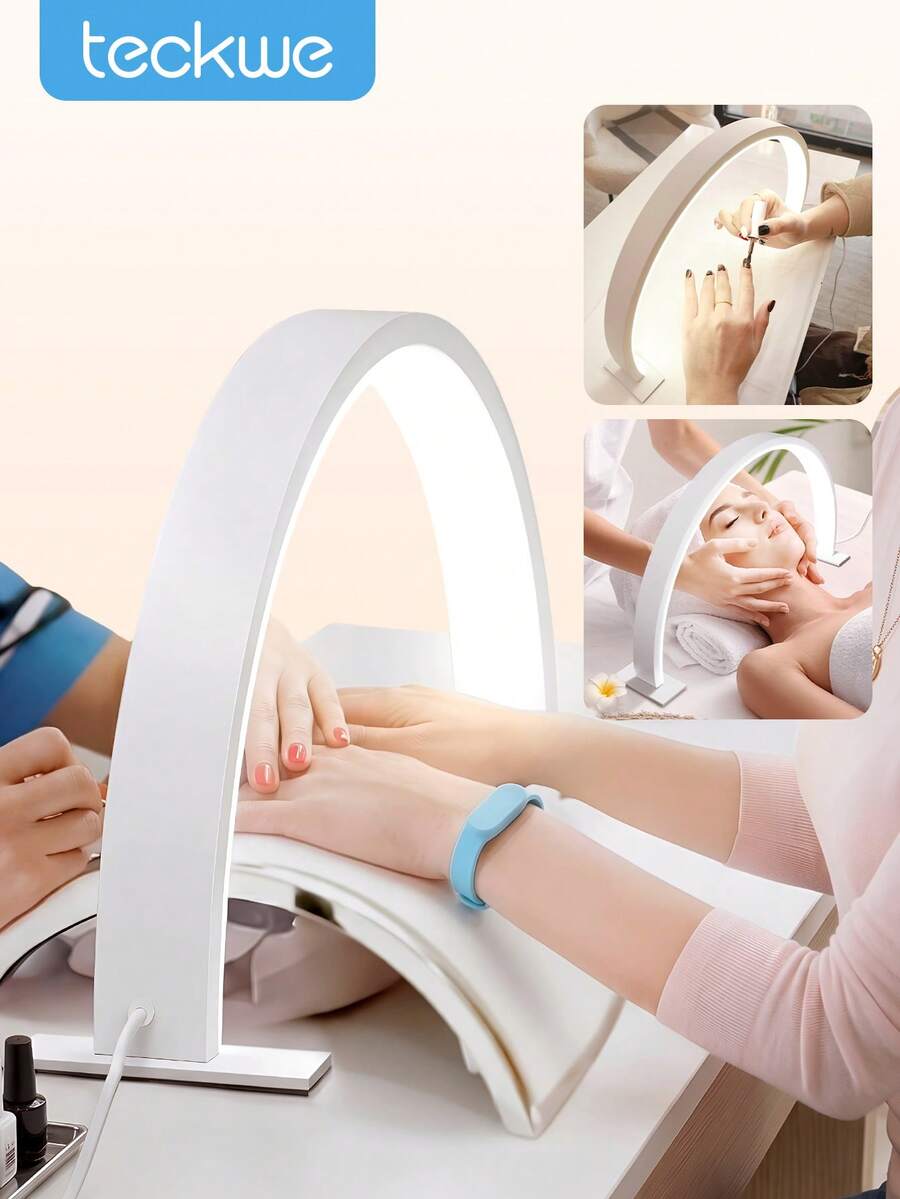 Teckwe Small Crescent Shape White, Pink Countertop LED Manicure Lamp With Push Button Switch For Personal Use On Manicure, Vanity, Crafts, Study Table, Nightstand, Graduation Birthday Holiday - White - View 1