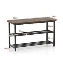 GOFLAME 3-Tier Shoe Rack With Bench, 80cm Freestanding Boot Organizer With Metal Slat Shelves & Wooden Seat, Rustic Shoe Storage For Entryway, Bedroom & Mudroom - Brown - View 2