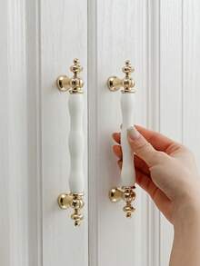 Conjunto de 1/2/4 puxadores dourados de cerâmica para portas de armário, puxador de barra branco para porta de armário, puxador moderno e minimalista para gaveta de armário de cozinha. - Branco - Ver 10