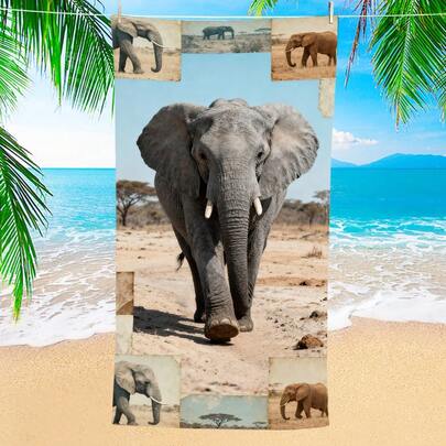 1pc Elephant Print Beach Towel, Super Soft Microfiber Extra Large Beach Blanket, Highly Absorbent Bath Towel, Suitable For Travel, Swimming Pool, Diving, Surfing, Yoga, Camping, Available In Multiple Sizes, Beach Accessories For Beach, Pool, Travel, Camping, Yoga