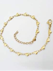 1pc Minimalist Stainless Steel Chain Anklet, Suitable For Vacation & Beach - Gold Heart Anklet - View 6