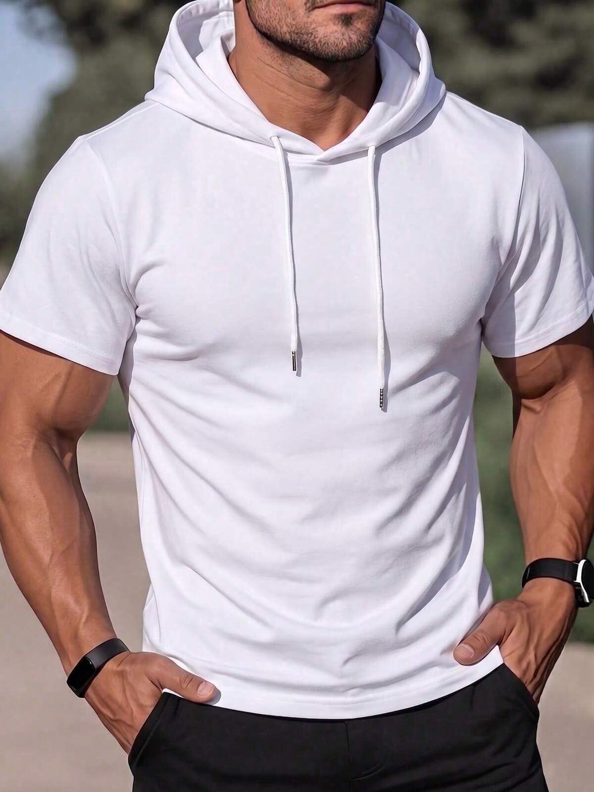 Sweat-shirt-shirt à capuche Henley avec coutures contrastées et élastique texturé pour hommes, décontracté pour les sports de plein air, pour l'automne, Top à manches longues