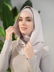 1 Stück Damen einfarbige Balaclava Skimaske Nackenwärmer elastisches Stirnband Turban, atmungsaktiv, bequem, dehnbar, schweißabsorbierend, multifunktionale Sportskopfbedeckung, minimalistischer Modeschal - Hellgraubeige - Übersicht 2