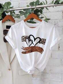 Camiseta Oversize Blanca con Estampado de Leopardo y Corazones para Mujer Verano - Blanco - Ver 2
