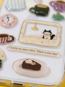 DIY 可爱搞笑雪人树插画透明手机壳适用于 17 ProMax 17Pro 17 Air 17 16 ProMax 15 14 13 12 11 Pro Max 透明可爱防震保护套 - 小貓貼紙 - 查看 3