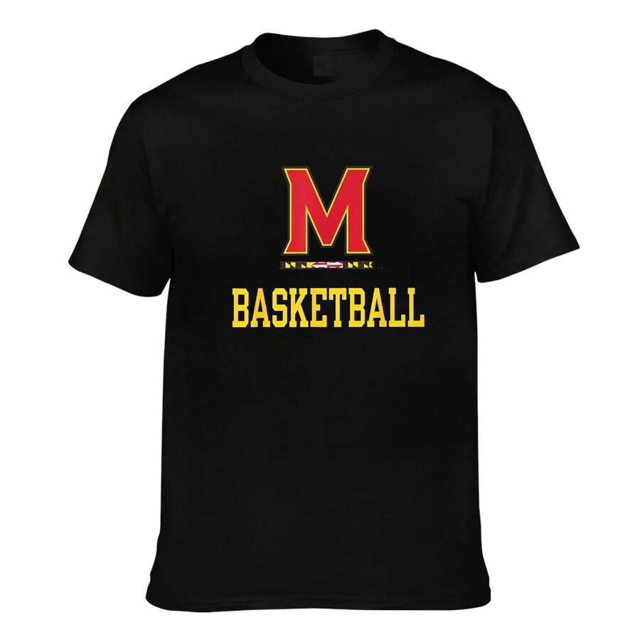 Maryland Terrapins M Logo Basketball Graphic T Shirt For Men And Women Casual Short Sleeve Tee - màu đen - Xem 1