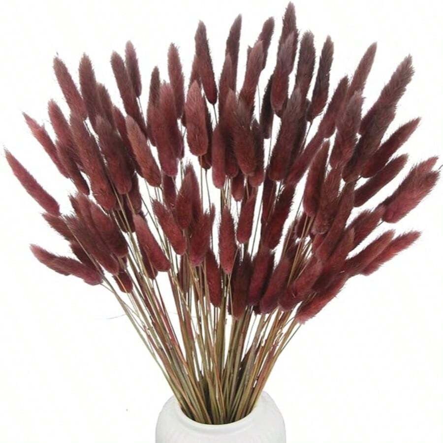 55-60 Pcs Random Delivery, Approximately 16.5 Inch Khaki Artificial Bunny Tail Grass, Suitable For Bohemian Style Floral Decor, DIY Crafts, Home Kitchen And Wedding Decor, Christmas Decor, Thanksgiving Decor, DIY Wreath Decor - Dark Red Brown - View 1