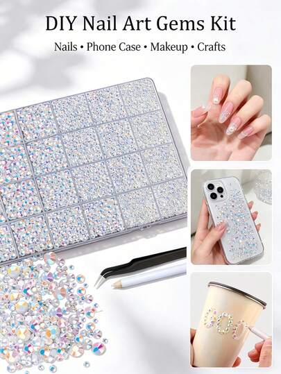 1 Box Of Colorful Crystal Nail Art Decorations, Featuring Y2K Sparkling Round Rhinestones, Perfect For Dates, Party Makeup, And DIY Nail Art. Also Includes Nail Supplies And Nail Gemstones.
