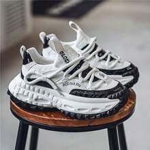 Men's Retro Chunky Dad Shoes, Lace-Up Thick Sole Height Increasing Casual Sports Sneakers For Streetwear - trắng - Xem 6