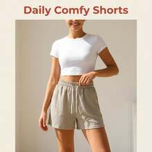 Drawstring Waist Textured Fabric Shorts Women's Casual Outdoor Sports Loose Shorts Summer - Multicolor - View 7