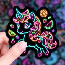 50pcs New Neon Unicorn Sticker Set, Creative Cute Rainbow Horse Decorative Materials, Waterproof Graffiti Stickers - 50 Neon Unicorn Stickers - View 4