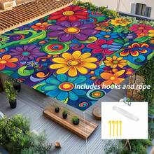 1 Floral Awning, Outdoor Thickened Waterproof Awning, Colorful Floral Awning, Gradient Mandala Floral Green Bohemian Pattern, Suitable For Gardens, Terraces, Beaches, Etc. (Includes Ropes, Frame Not Included), Camping Equipment - Multiple Styles - View 17