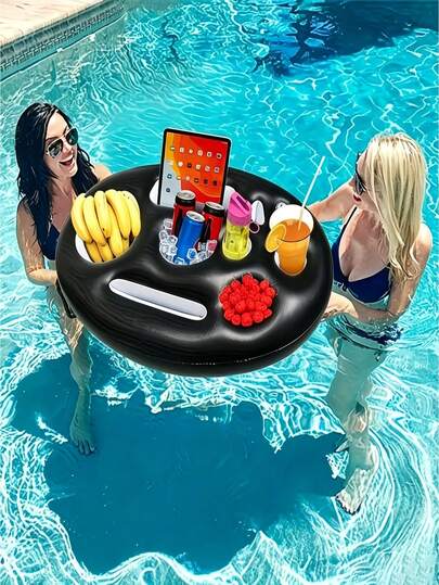 2pcs Inflatable Floating Pool Party Bar With Drink Holder And Serving Tray. Made Of Durable PVC Floating Island Material, With Cup Holders And Central Opening Design For Easy Access. Suitable For All Seasons, Great For Pool Parties, Birthday Parties, Bachelor Parties And Summer BBQs. This Sturdy And Stable Floating Bar Is Applicable For Lakes, Swimming Pools And Hot Tubs.