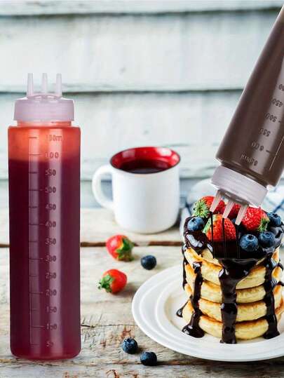 1pc 3-Compartment Squeeze Condiment Bottle, 300/400/500/650ml Capacity, Suitable For Salad Sauce, Ketchup, Sesame Sauce, Oil, BBQ Sauce, Ideal For Holiday Parties
