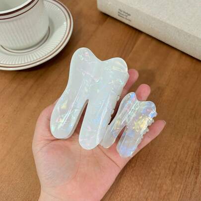 1 chiếc kẹp tóc hình răng dễ thương, màu ombre, cỡ nhỏ và lớn, kẹp tóc trong suốt dùng cho kiểu tóc búi một phần.