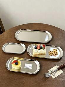 1pc Minimalist Stainless Steel Oval Tray, Multi-Purpose Metal Serving Plate For Desserts, Snacks, Jewelry & Cosmetics, Kitchen Organizer Tray - Multicolor - View 7