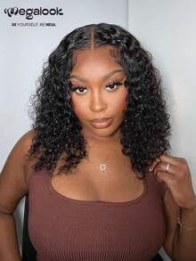 MEGALOOK 13x4x1 Jerry 卷曲蕾丝假发，100% 真人发丝，自然黑色，10-30 英寸，预漂白预拔毛，自然发际线，适合新手，适合女性，可用于假日派对、商务会议、节日季、服装派对、冬季假期、毕业典礼、婚礼、万圣节装扮以及日常派对。 - SNatural - 查看 1