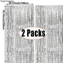 2/3/5 Pcs Silver Metallic Foil Fringe Curtain, Party Backdrops, Birthday Party, Wedding Decoration, Gift Supplies - Black - 查看 1