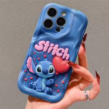 Disney Official Lilo & Stitch Cartoon Phone Case, Denim Blue Irregular Wavy Curved Edge Soft Protective Cover, Love Heart Balloon & Pink Stitch Letter Decorative Pattern Anti-Drop Anti-Scratch Phone Shell For IPhone 17, 16, 15, 14, 13, 12, And 11 Pro Models.. A Fun Gift For Family, Friends, Birthdays, Holidays, And Special Occasions. - 白色 - 查看 4